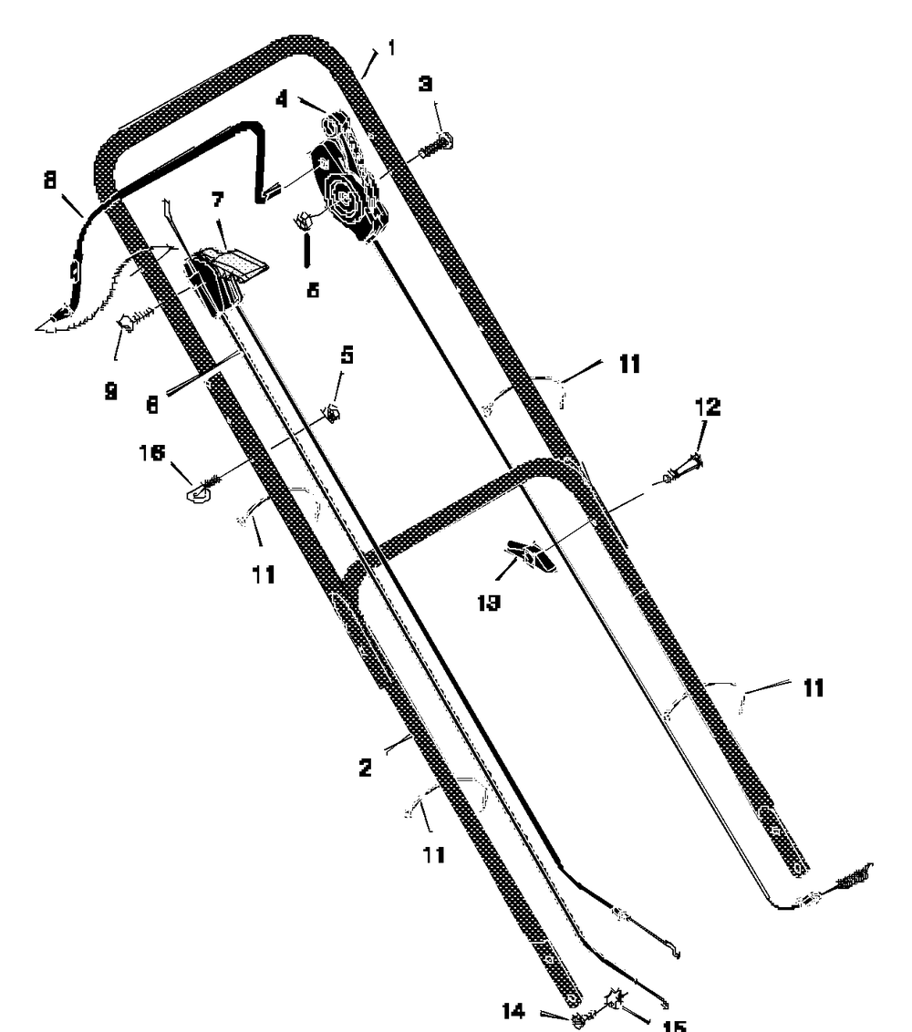 Handle Assembly Diagram and Parts List for 20645X8A 1997 Briggs and Stratton Lawn Mower